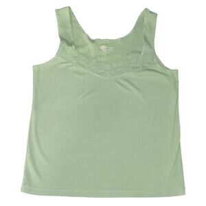 Size 2XL Light Green Tank Top Keyhole Lace Neckline Detail 100% Cotton Camisole